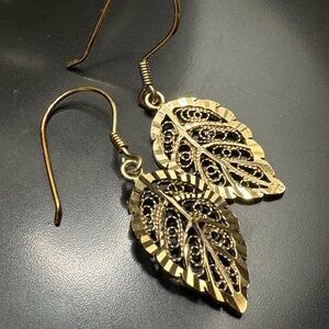 Gold Vermeil Filigree Leaf Drop Earrings